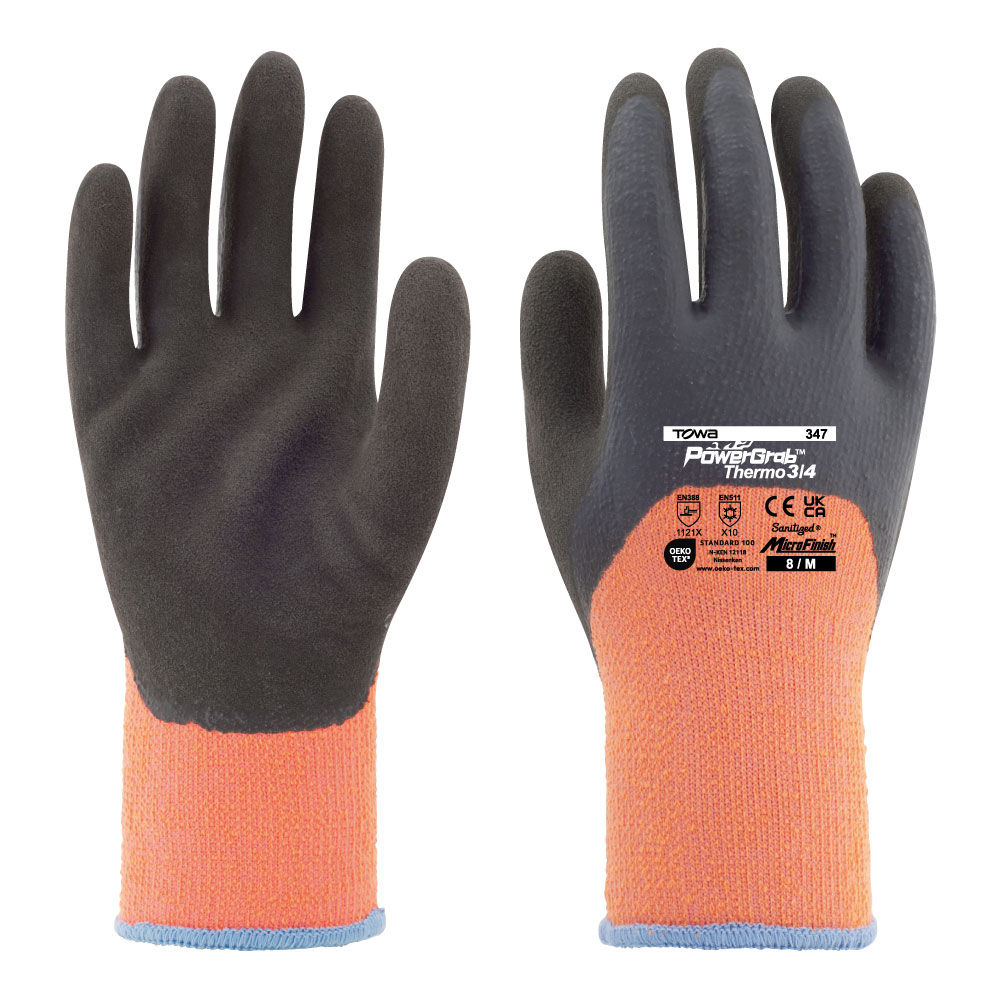 POWERGRAB Thermo Hi-Vis Microfinish Grip Gloves, Coated Work Gloves
