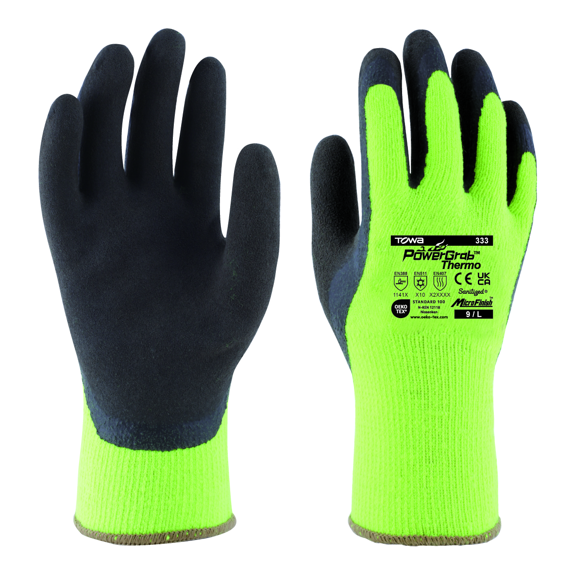 POWERGRAB Thermo Hi-Vis Microfinish Grip Gloves, Coated Work Gloves